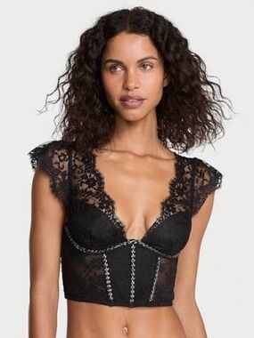 NWT! VICTORIA SECRET Dream Angels Twinkle Lace Corset, Cap Sleeves Sz Large